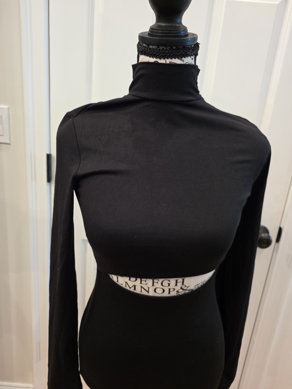 Black Long-Sleeve Cutout Midi Dress